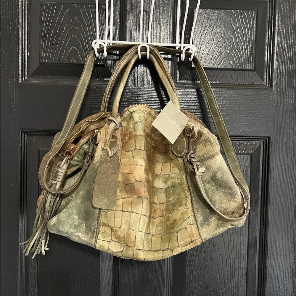 Chic Olive Patchwork Shoulder Bag from Anthropologie